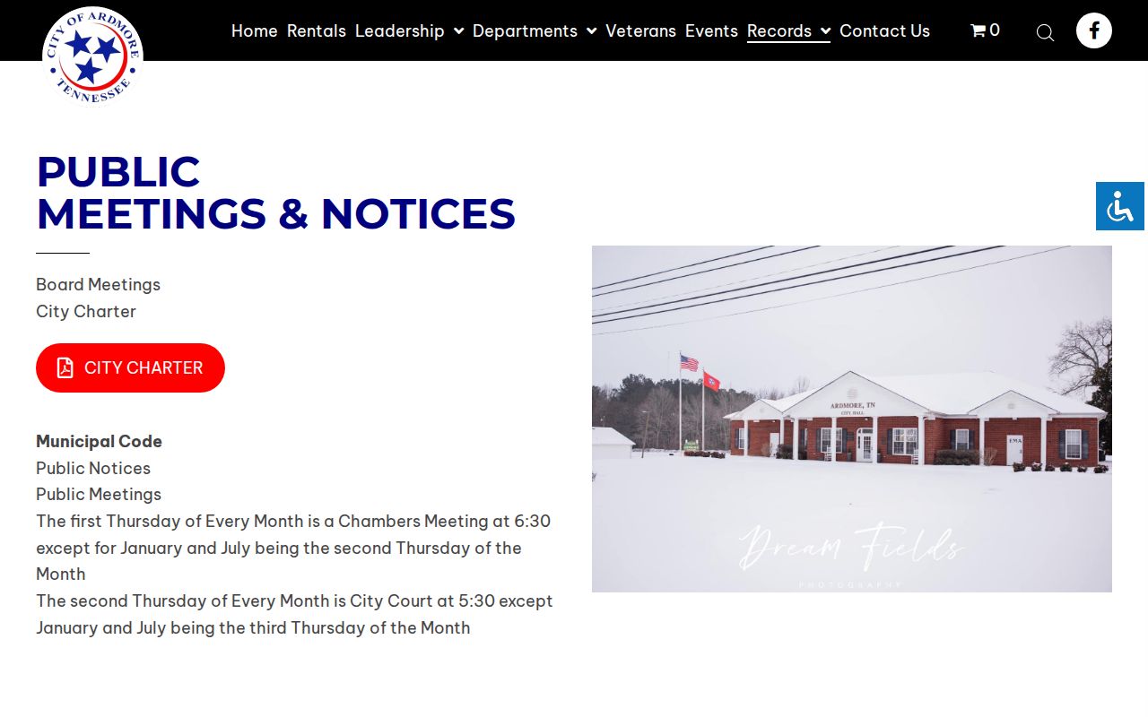 Ardmore warrant inquiry routed through the city records and court calendar page